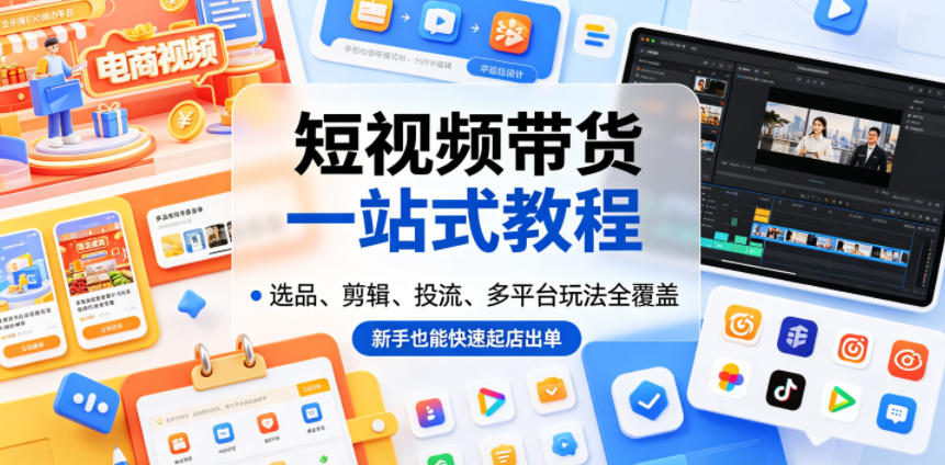 短视频带货一站式教程,选品、剪辑、投流、多平台玩法全覆盖,新手也能快速起店出单-品正游戏资源