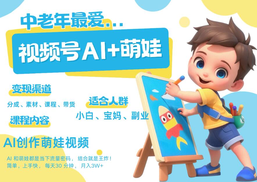AI+萌娃，又一爆款密码，小白3步上手，爆款率80%，每天十分钟，轻松AI变现萌娃搞钱！月入5W，抓紧学！-品正游戏资源
