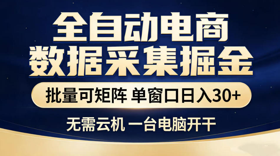 全自动电商数据采集掘金，批量可矩阵单窗口日入30+，无需云机一台电脑开干【揭秘】-品正游戏资源