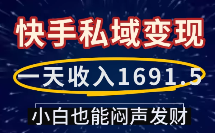 一天收入1691.5,快手私域变现,小白也能闷声发财-品正游戏资源